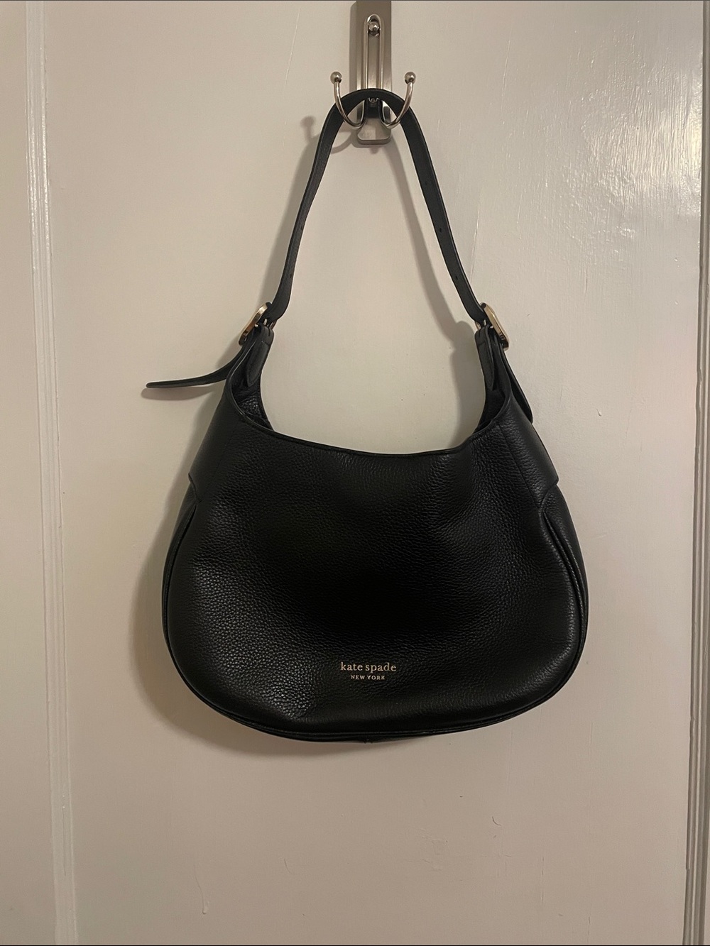 Kate Spade Black Pebbled Genuine Leather Shoulder Hobo | Gold Hardware